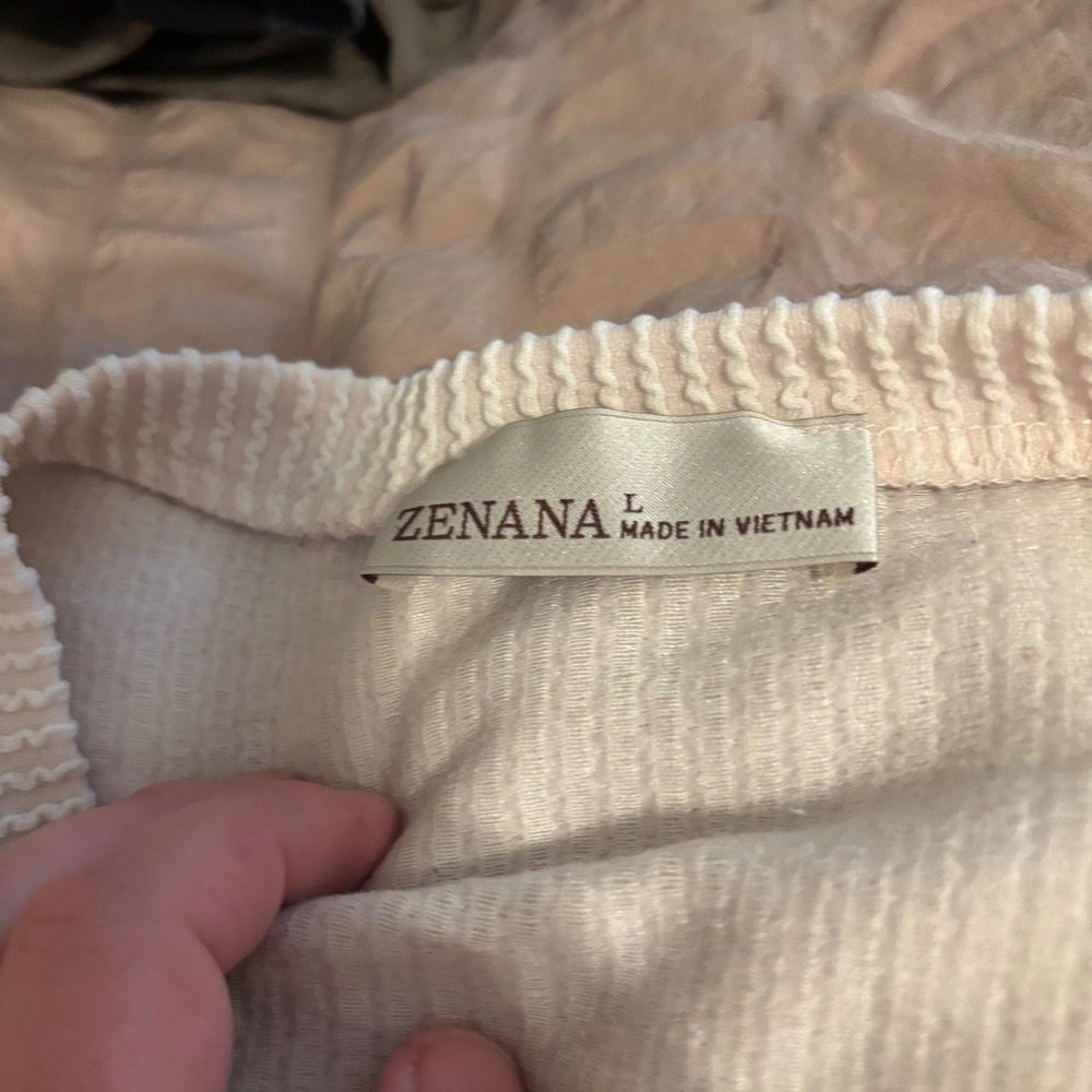 Zenana Cream Popcorn Textured Knit Lounge Set Top & Shorts L beige comfy fall - Picture 3 of 8